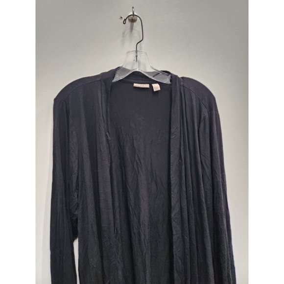 LOGO Lori Goldstein Womens Cardigan Size XL Black Open Front Contrast Hem Jersey - Picture 4 of 9